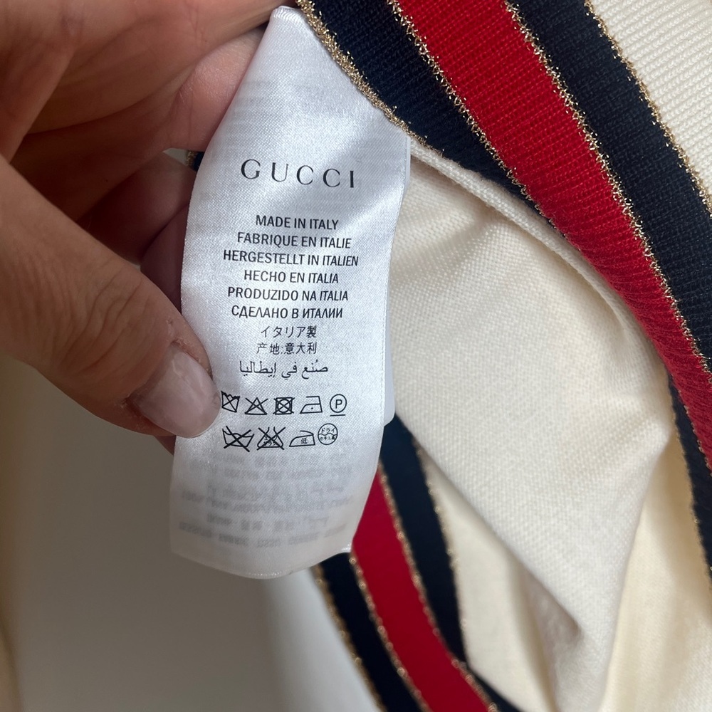 Gucci Sz S Cream Wool Lurex Web Trim Crew Neck Sweater - Picture 6 of 8